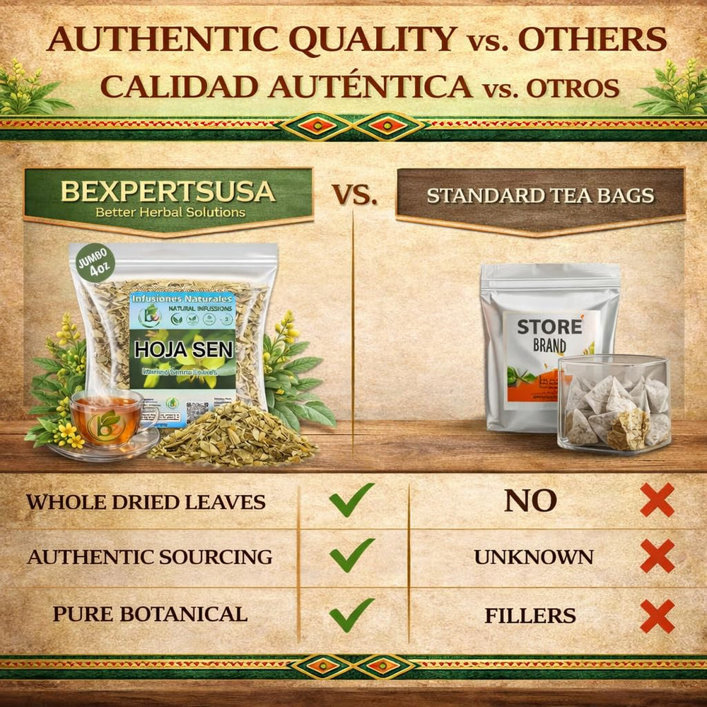 B-Experts Senna Leaf Tea vegan and Non-GMO certification on packaging