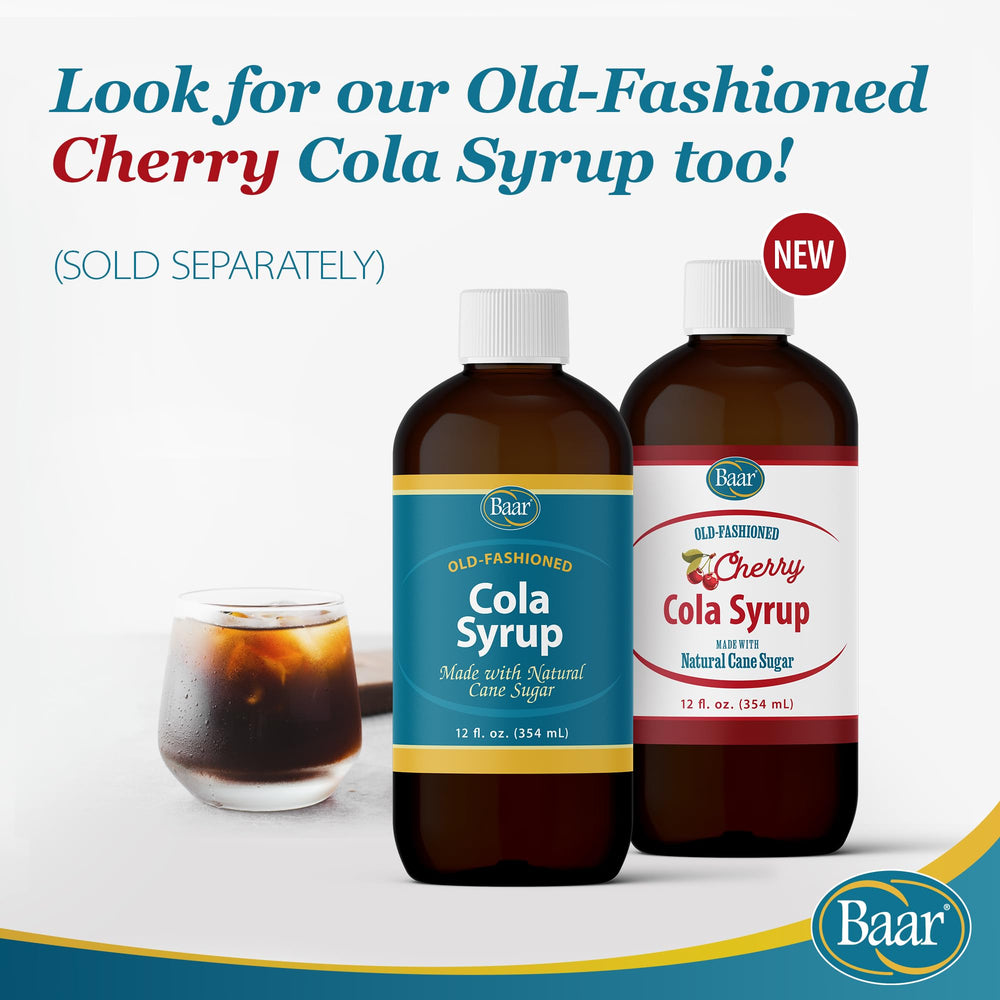 Baar Cola Syrup bottle beside packaging signals ready-to-use option