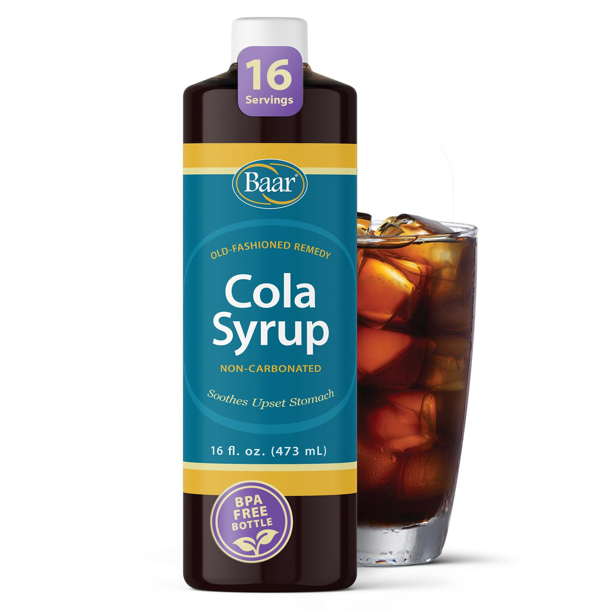 Baar Cola Syrup bottle front, non-carbonated base for versatile beverages.