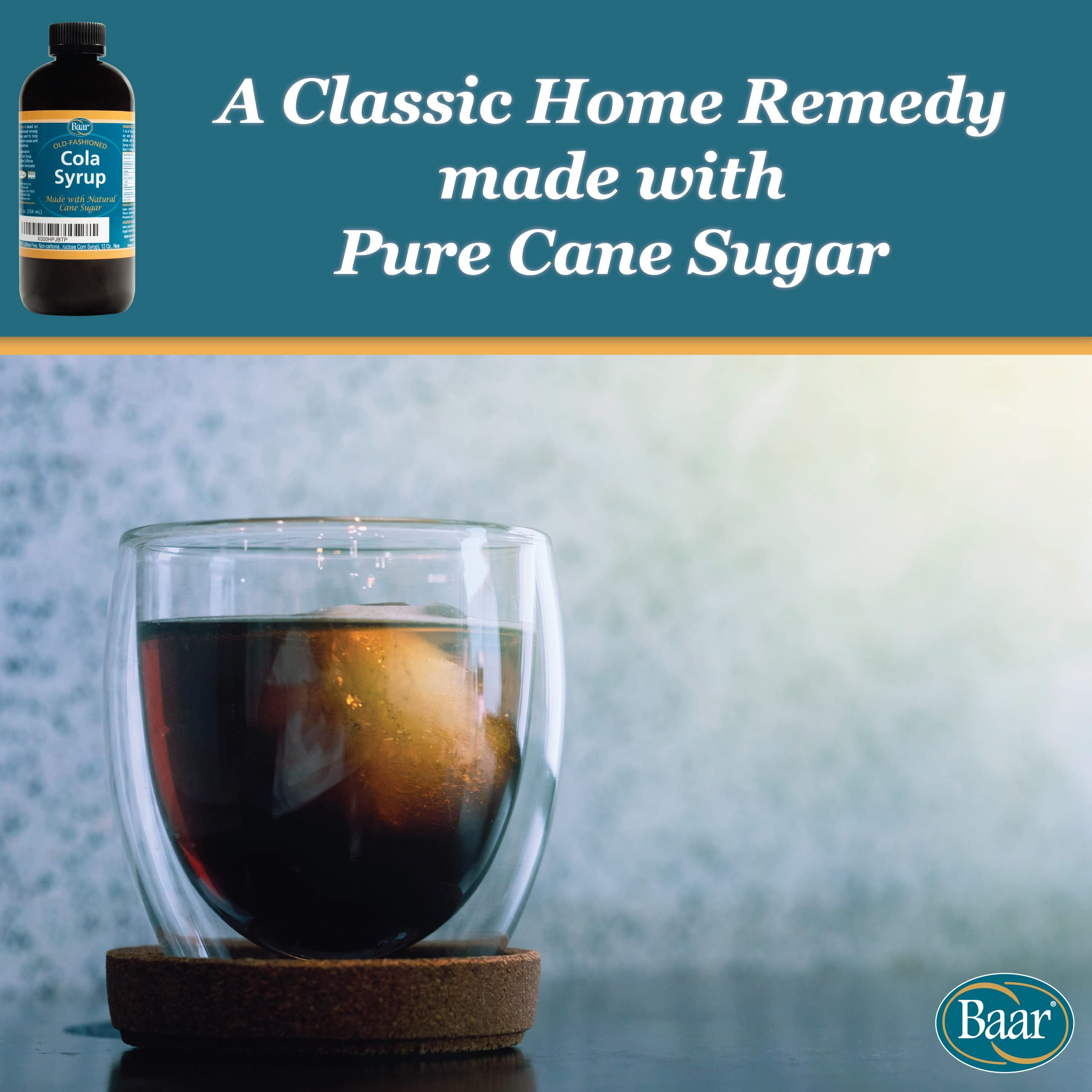 Diluted Baar Cola Syrup in a glass demonstrates a mild, refreshing drink