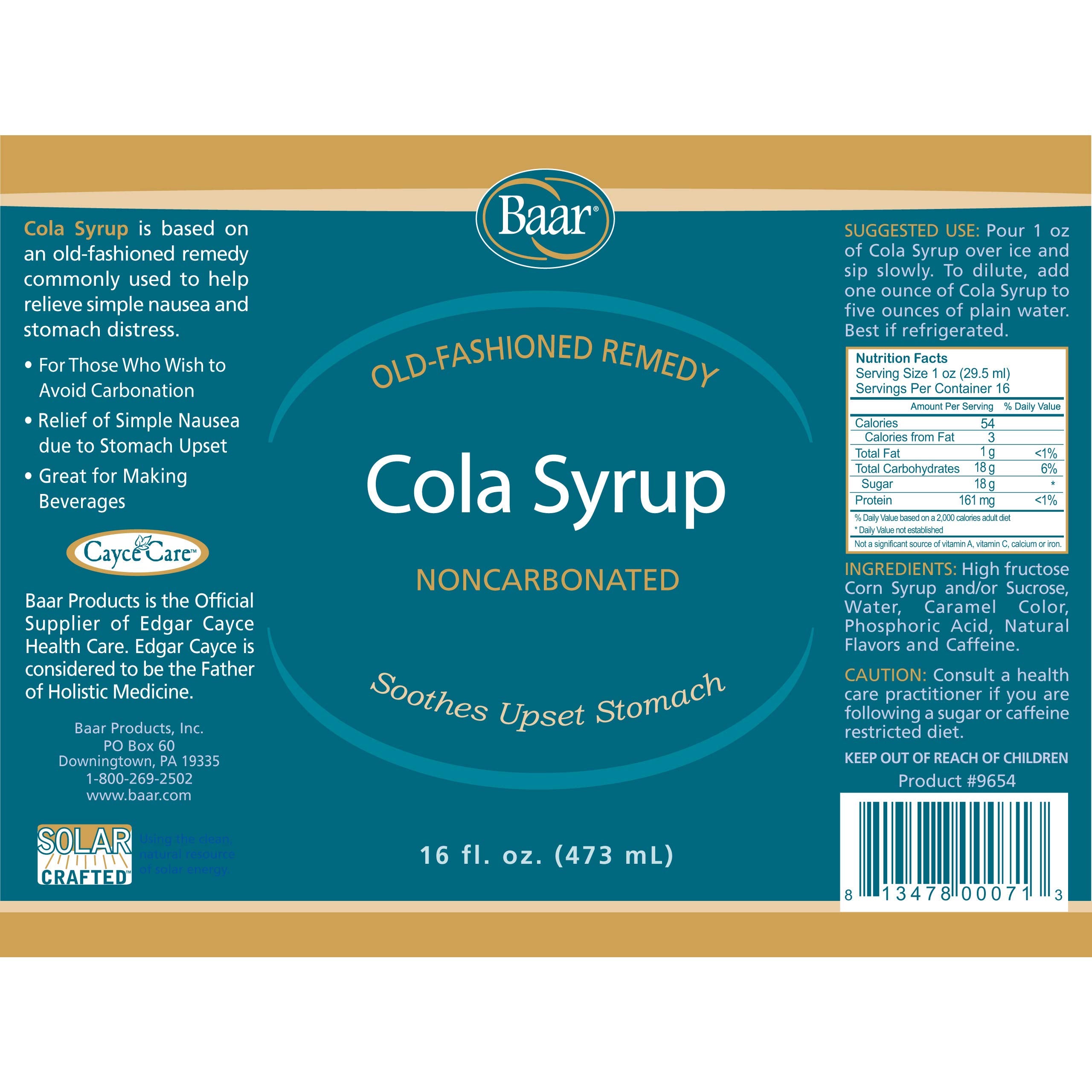 Pour Baar Cola Syrup over ice to enjoy a soothing cola-inspired drink.