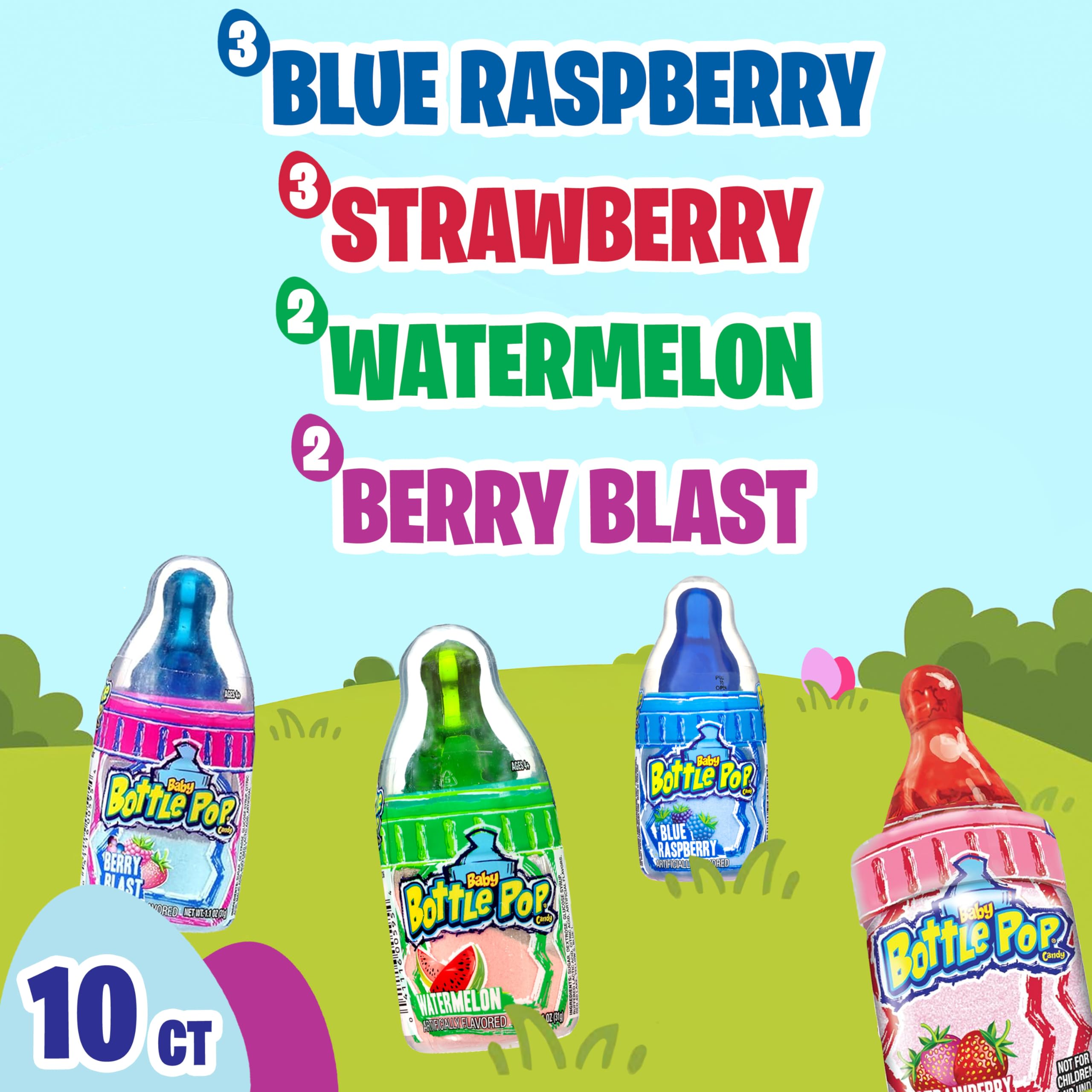 Baby Bottle Pop blue raspberry flavor: bright tangy option for parties.