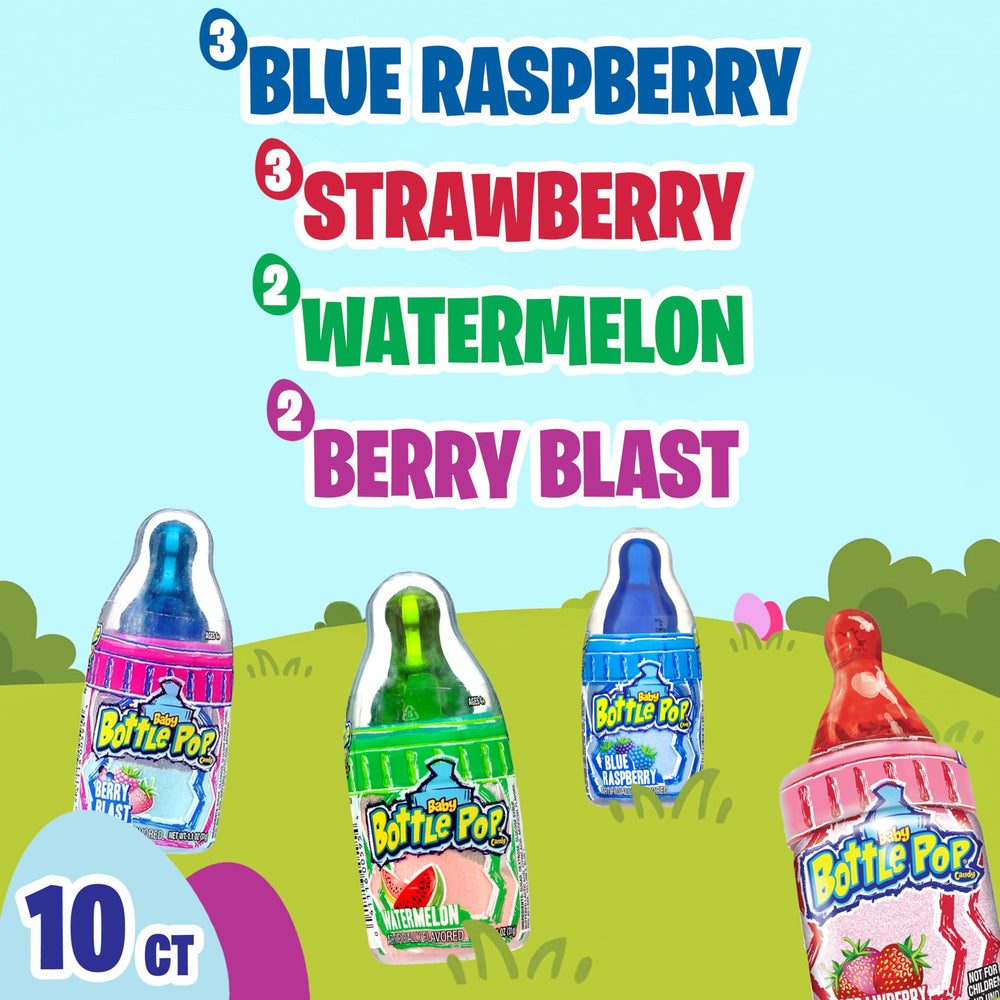 Baby Bottle Pop blue raspberry flavor: bright tangy option for parties.