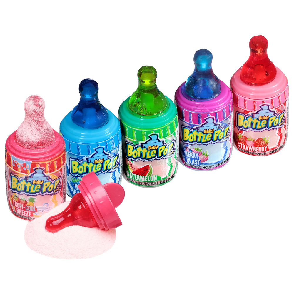Baby Bottle Pop party favors setup for birthdays and baby showers.
