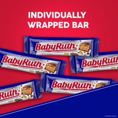 Close-up of caramel layer inside a Baby Ruth candy bar.