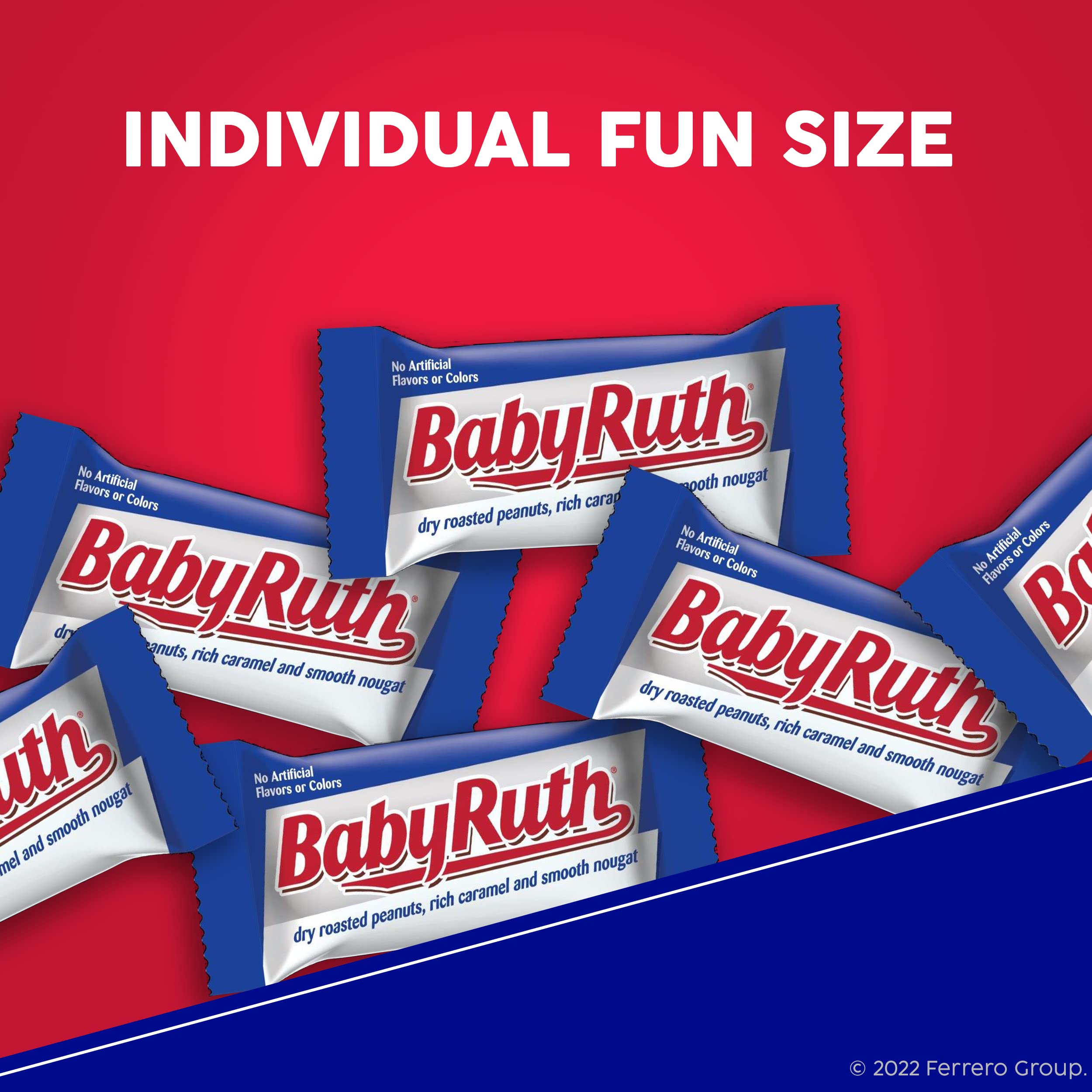 Baby Ruth bars highlight dry roasted peanuts for a crunchy bite.