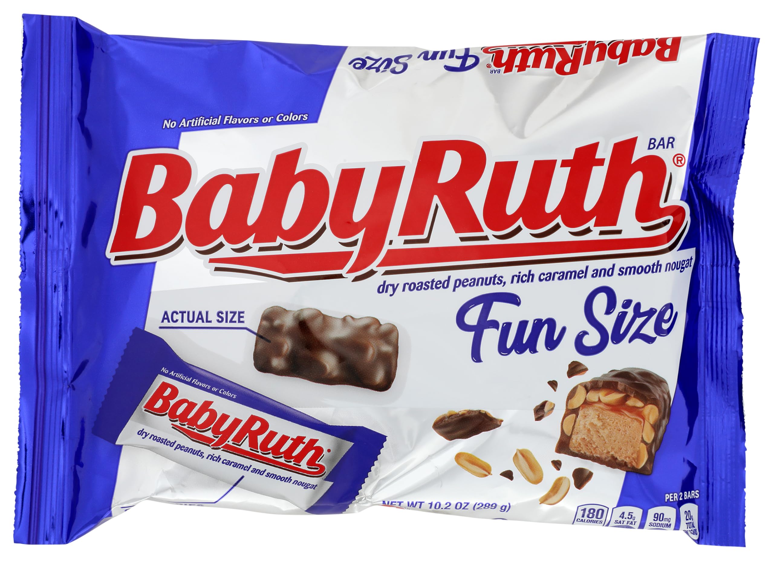 Baby Ruth Fun Size pack of individually wrapped bars for easy sharing.
