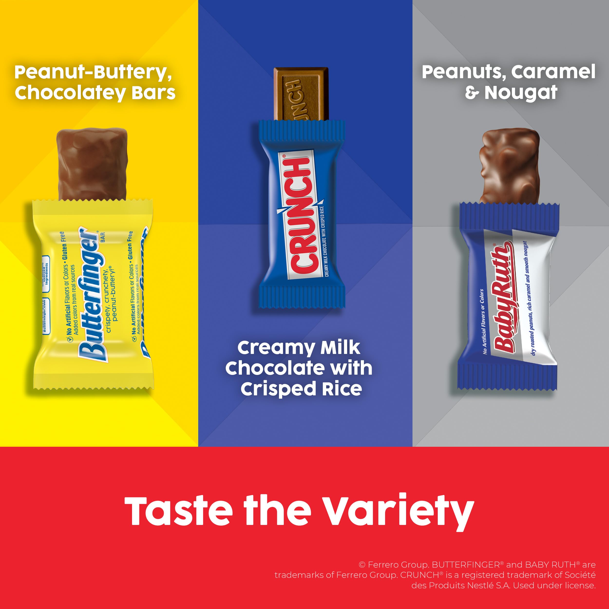 Baby Ruth mini bars bag-front, chewy caramel and peanuts in a bite.