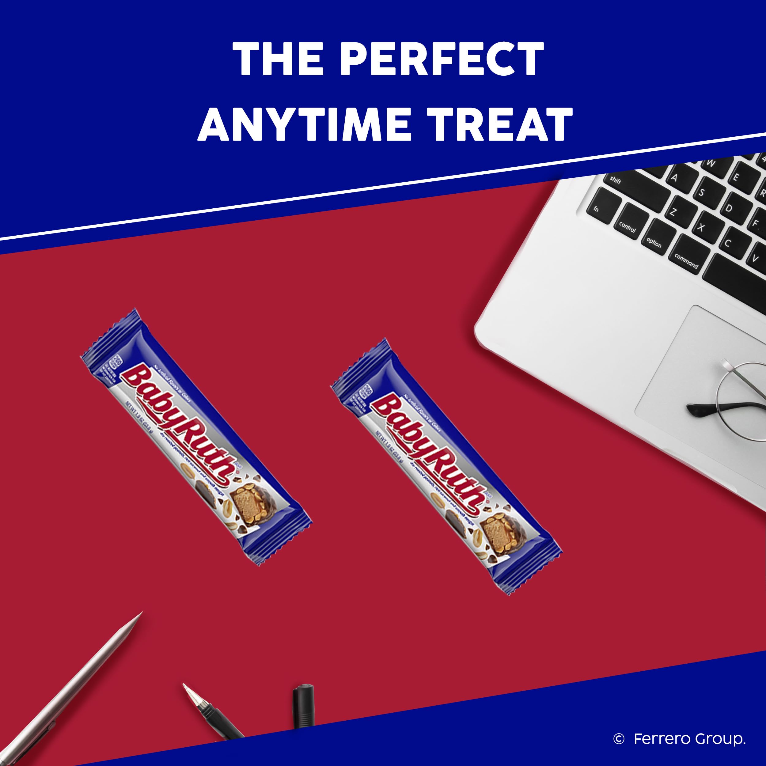 Baby Ruth on a work desk ready for a quick treat.