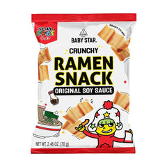 Baby Star Original Wide Ramen Snack—classic soy sauce crunch for on-the-go snacking.