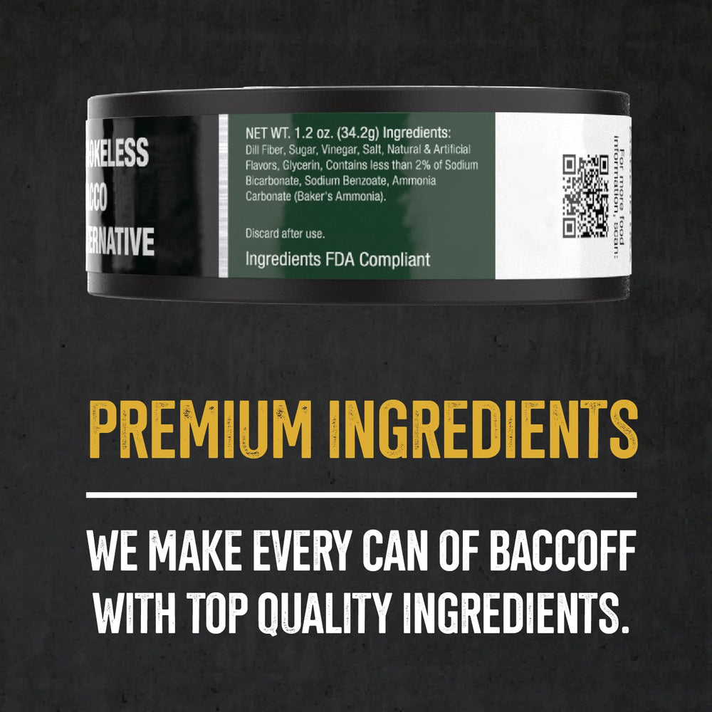 BACC OFF Classic Wintergreen Long Cut metal-detail showcases premium branding
