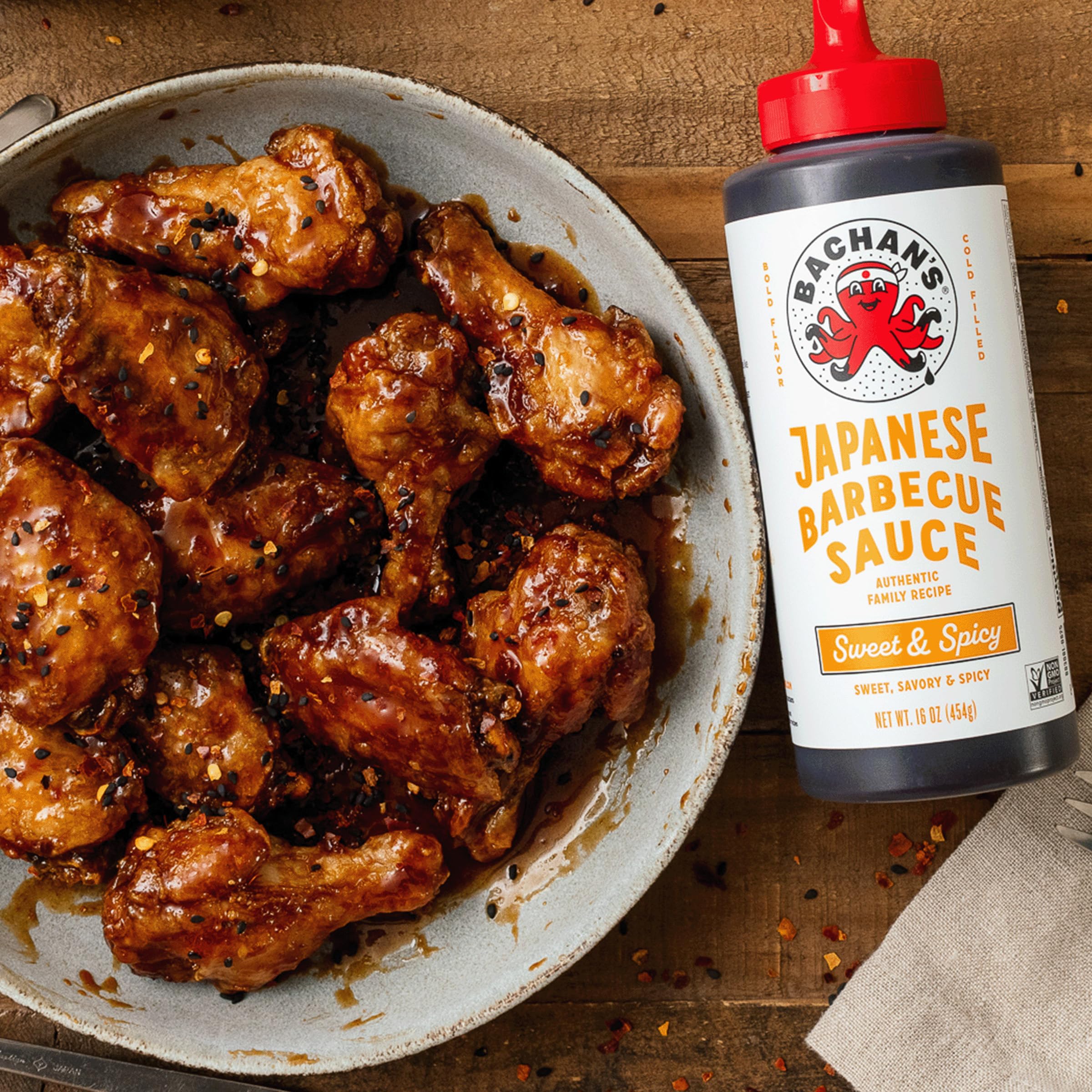 Chicken glazed with Bachan's Japanese BBQ sauce for rich flavor.