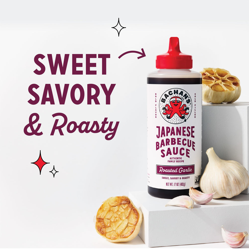 Bachan's sauce jar with visible ingredients conveys a clean, natural recipe