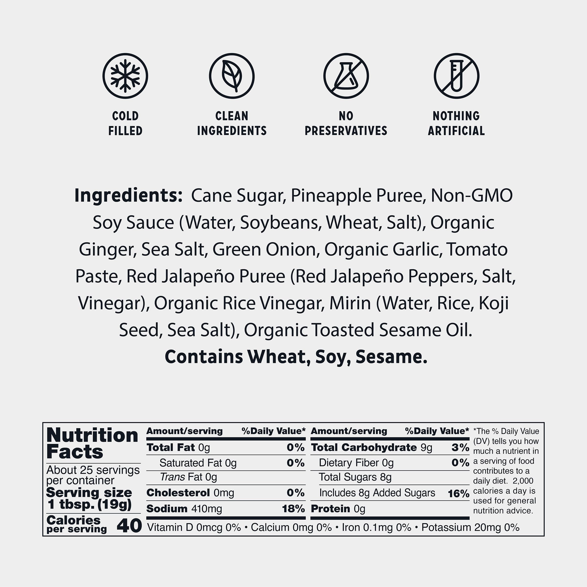 Close-up of Bachan's ingredients label showing non-GMO soy sauce and natural ingredients