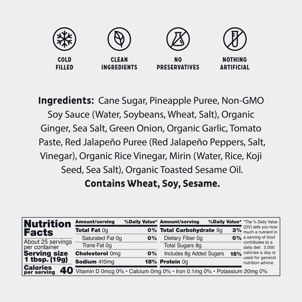 Close-up of Bachan's ingredients label showing non-GMO soy sauce and natural ingredients