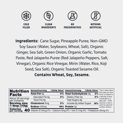 Close-up of Bachan's ingredients label showing non-GMO soy sauce and natural ingredients