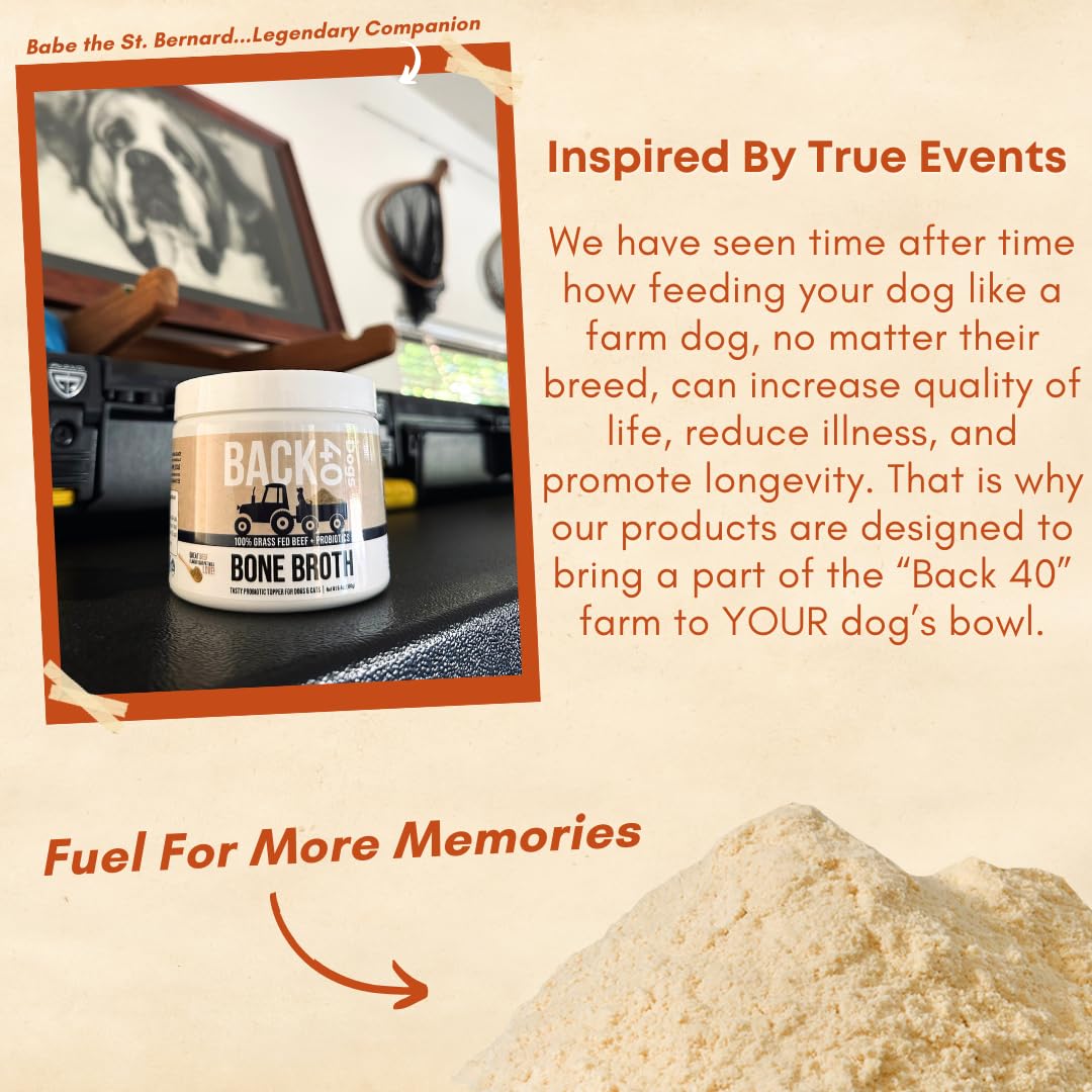 Back 40 Dogs grain-free bone broth powder flavor for pets