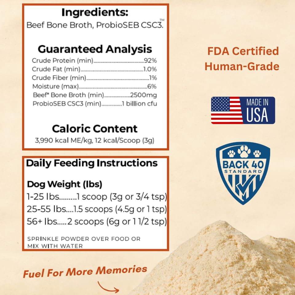 Back 40 Dogs joint-support ingredients in bone broth powder