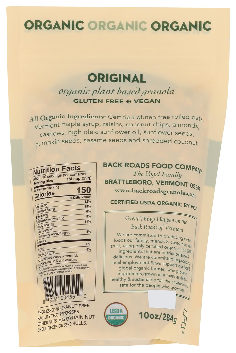 Back Roads Organic Original Granola bowl serve, ready-to-eat crunch for a quick breakfast.