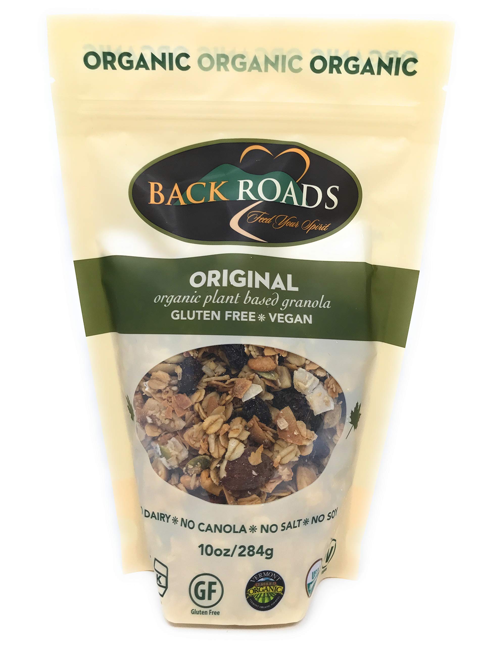Back Roads Organic Original Granola morning routine image emphasizes plant-based, gluten-free breakfast options.