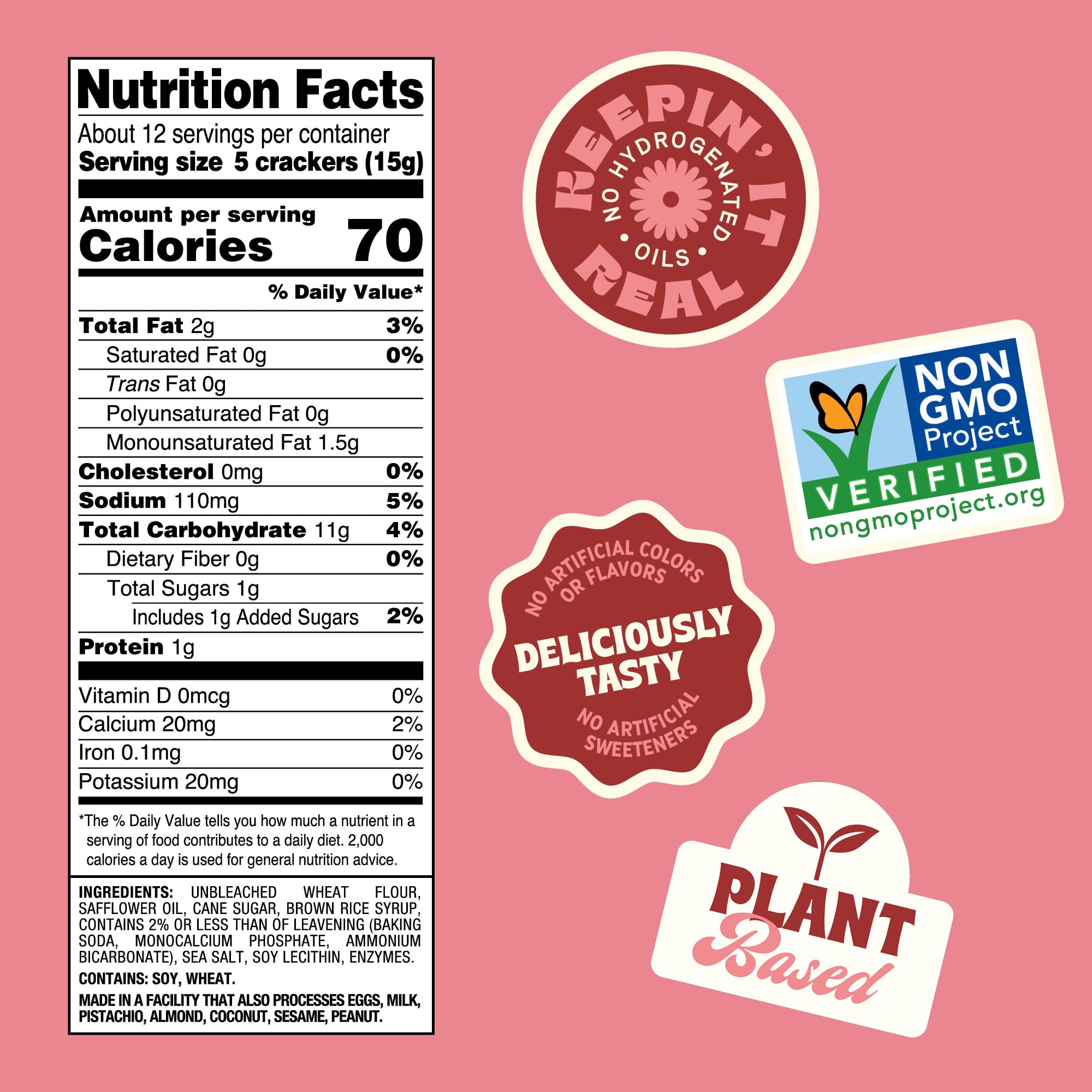 Back to Nature Classic Round Crackers ingredients close-up, simple plant-based mix.