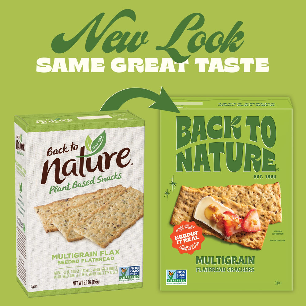 Back To Nature Fltbread Mltgrn crackers ingredients label signals quality.