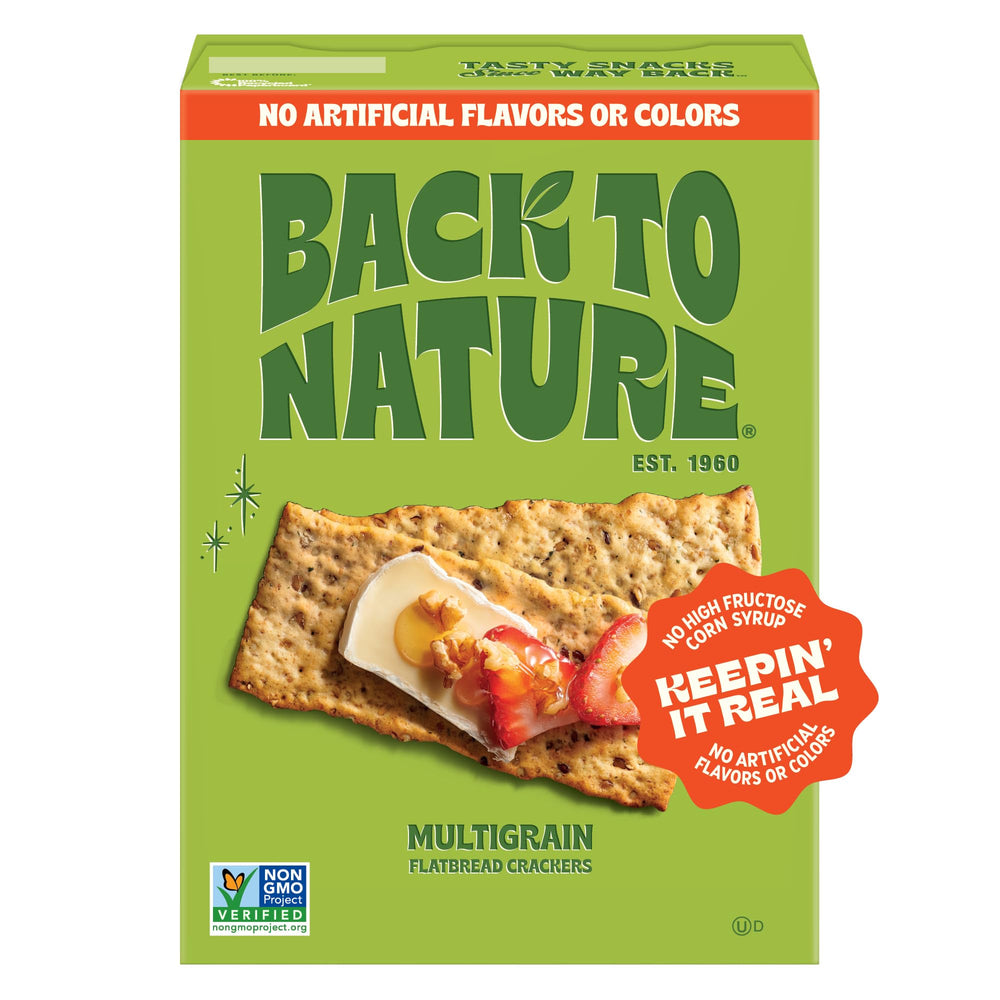 Back To Nature Fltbread Mltgrn crackers pack, premium ingredients for wholesome snacking.