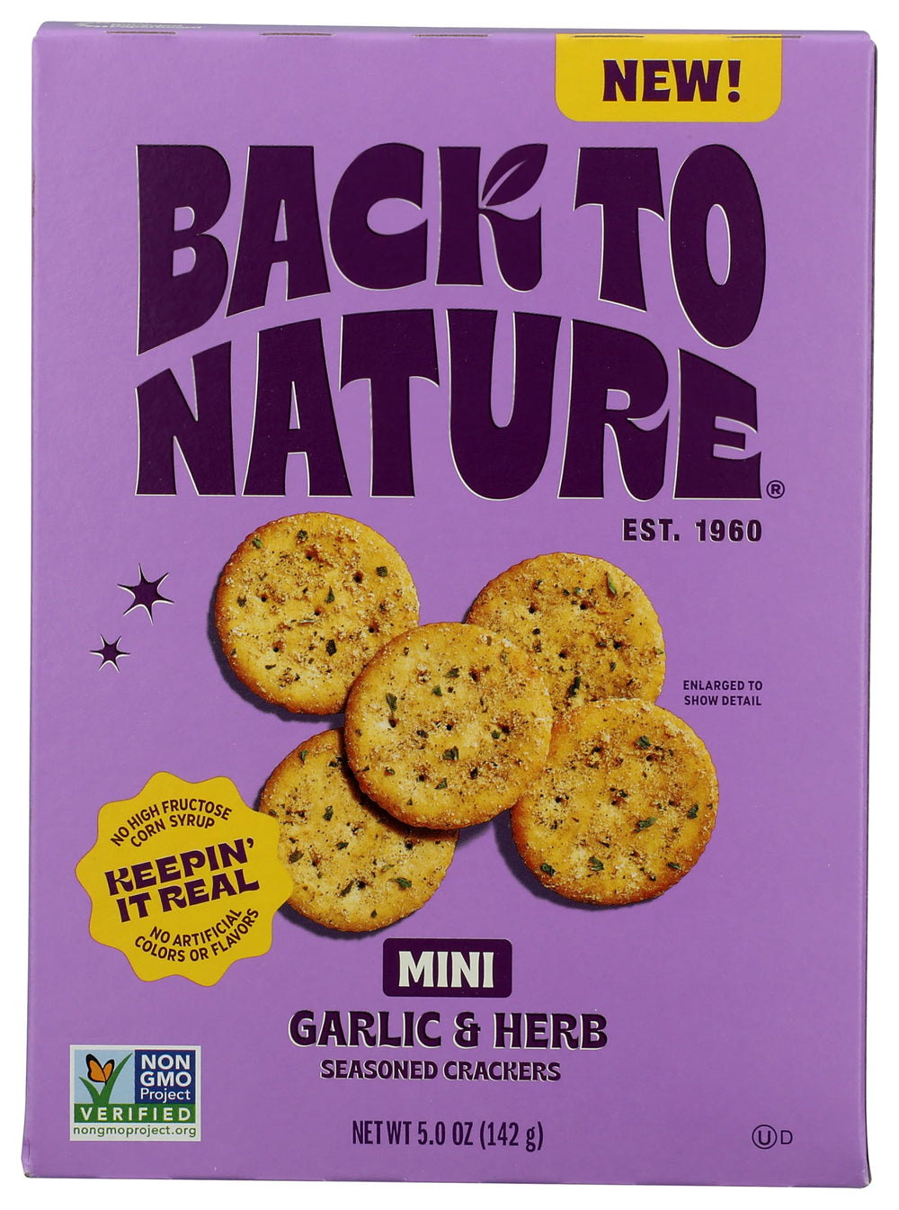 Back To Nature Crackers Mini Garlic Herb pack shot, premium pantry snack option