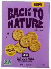 Back To Nature Crackers Mini Garlic Herb pack shot, premium pantry snack option