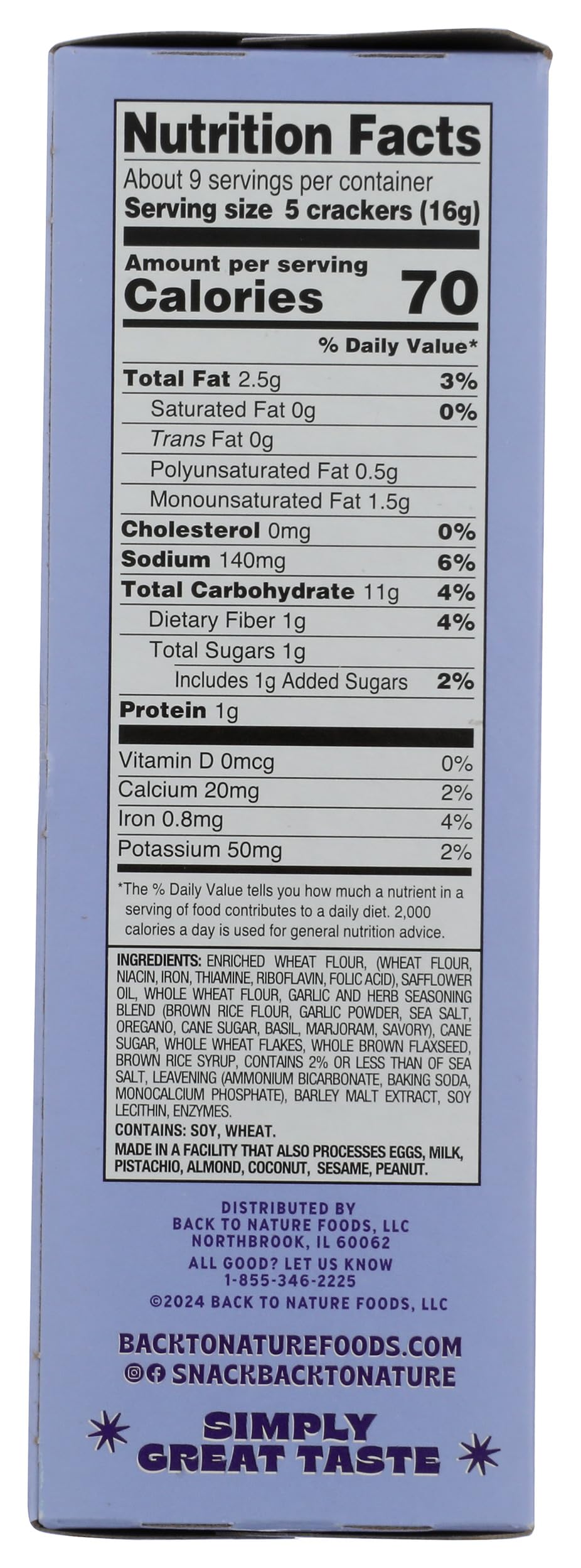 Back To Nature Crackers Roasted Garlic Herb ingredients image showcases premium ingredients and flavor depth.