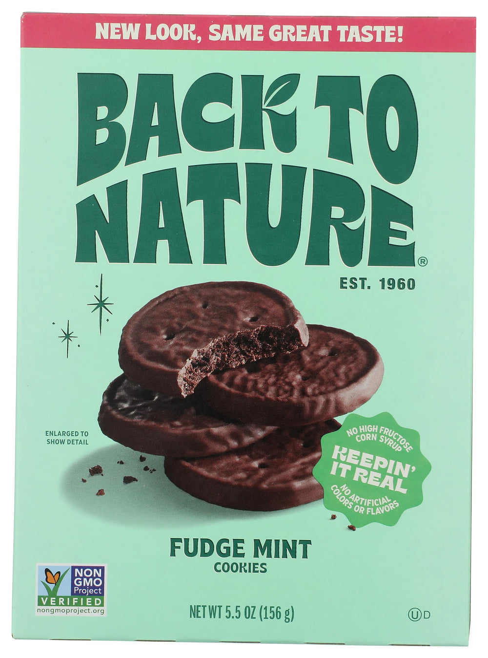 Back to Nature Fudge Mint Cookies box shows plant-based snacking for any moment