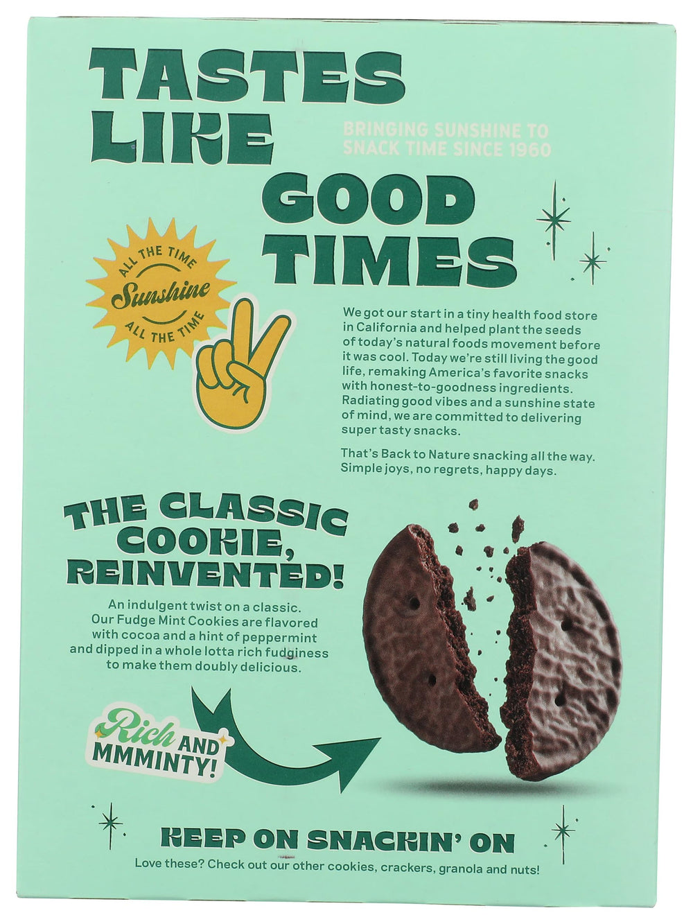 Cross-section reveals fudgy interior with a minty note in Back to Nature cookie