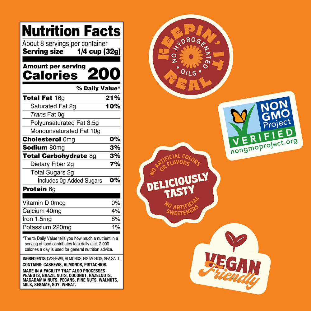 Close-up of Back to Nature Premium Nut Mix showing crunchy nuts, ideal for snacking.