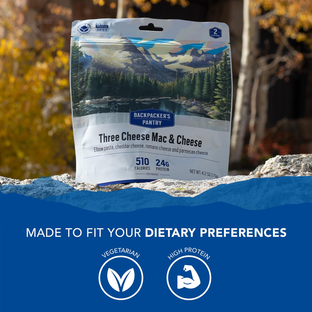 Backpacker's Pantry vegetarian dinner on tray offers comforting cheese flavor