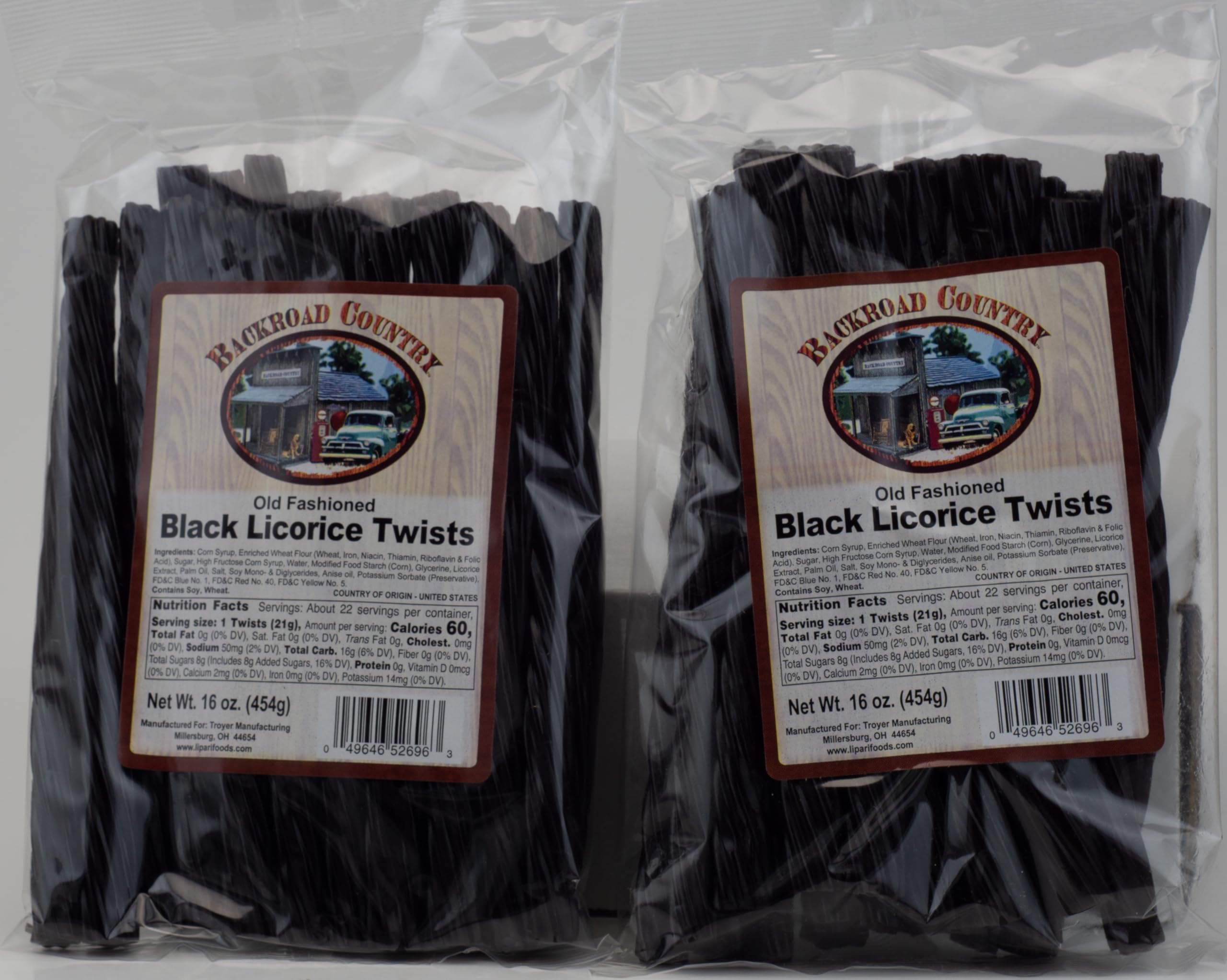 Backroad Country black licorice twists in a resealable pack for convenient snacking.