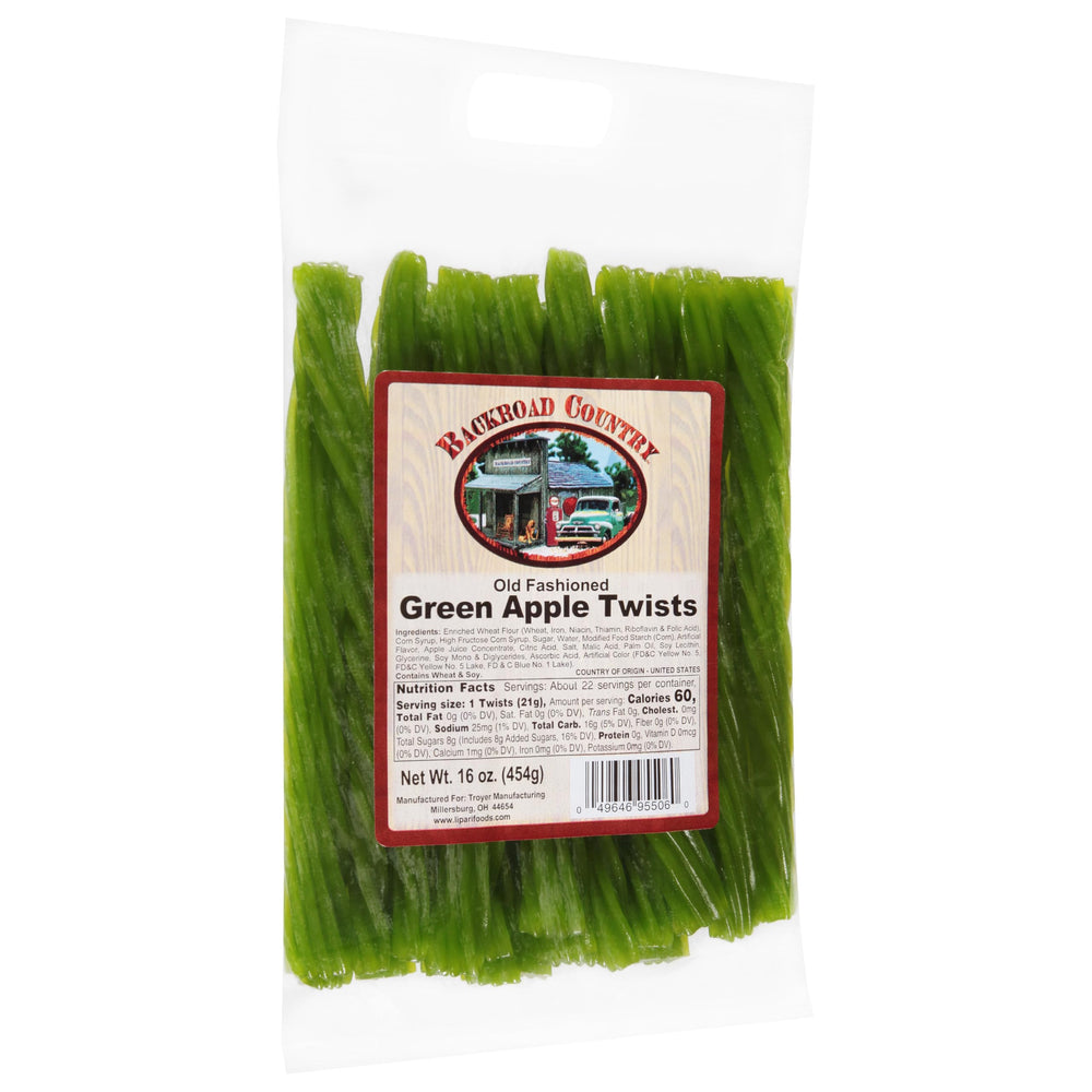 Backroad Country green apple twists on plate, ideal party treats.