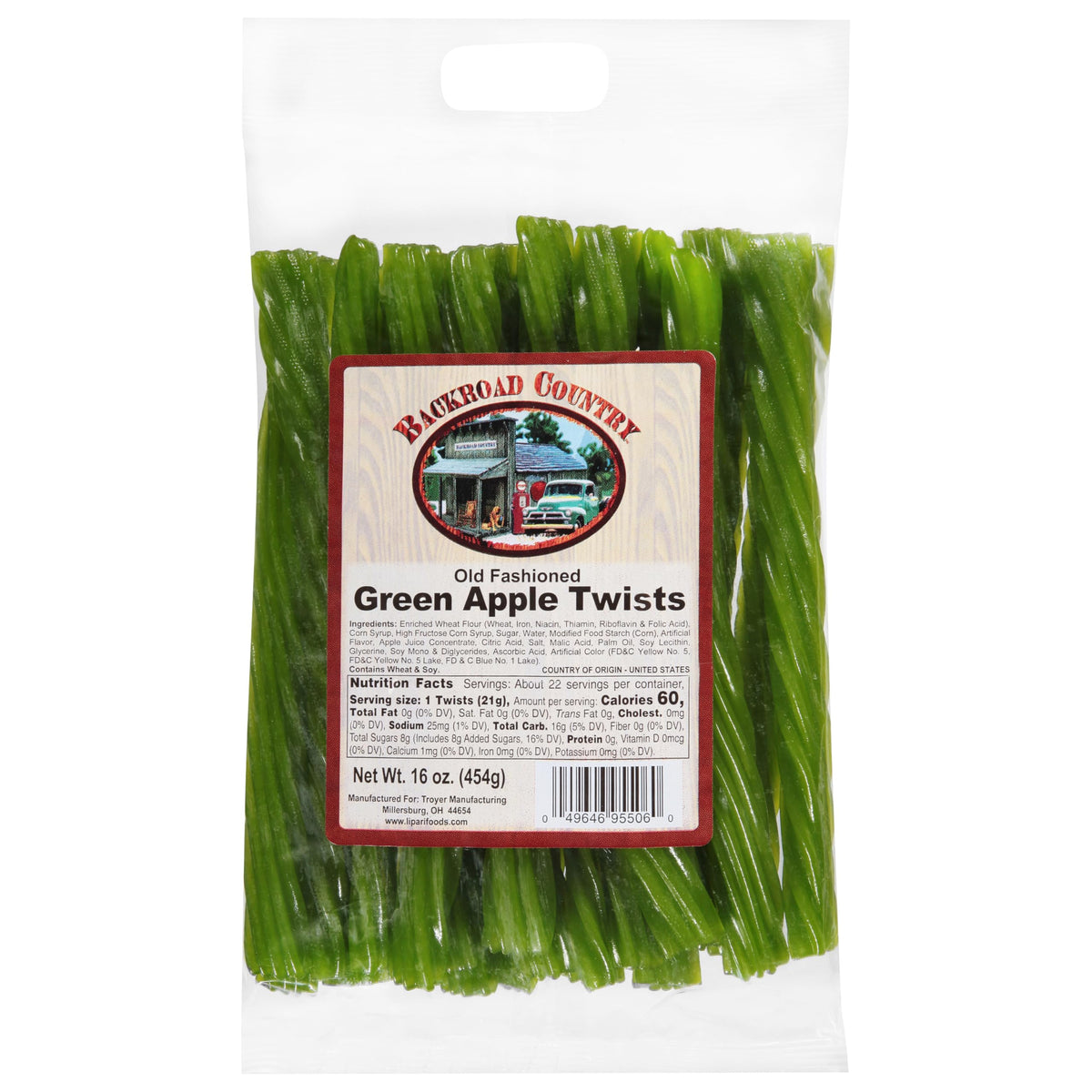 Backroad Country green apple twists pack shot, ideal for gifting and sharing.