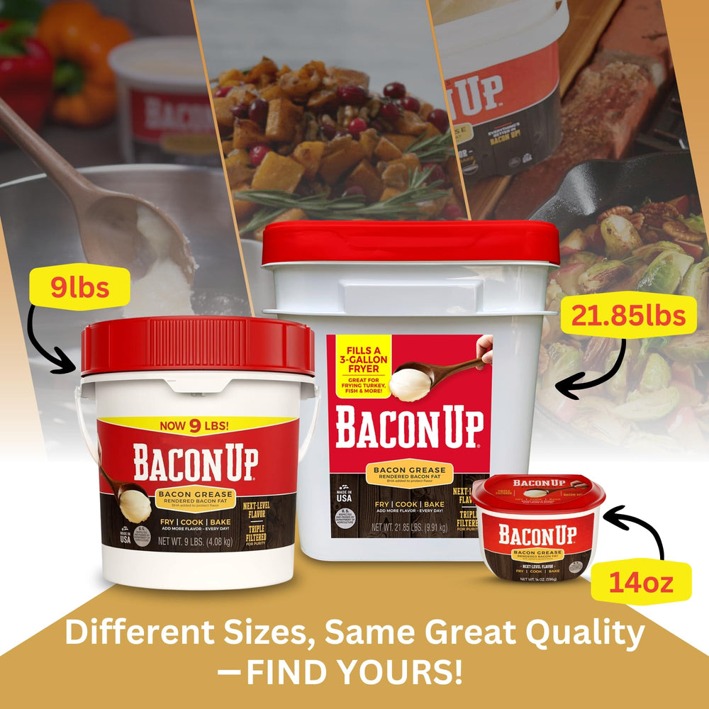 Long shelf life Bacon Up grease stored without refrigeration until opened.