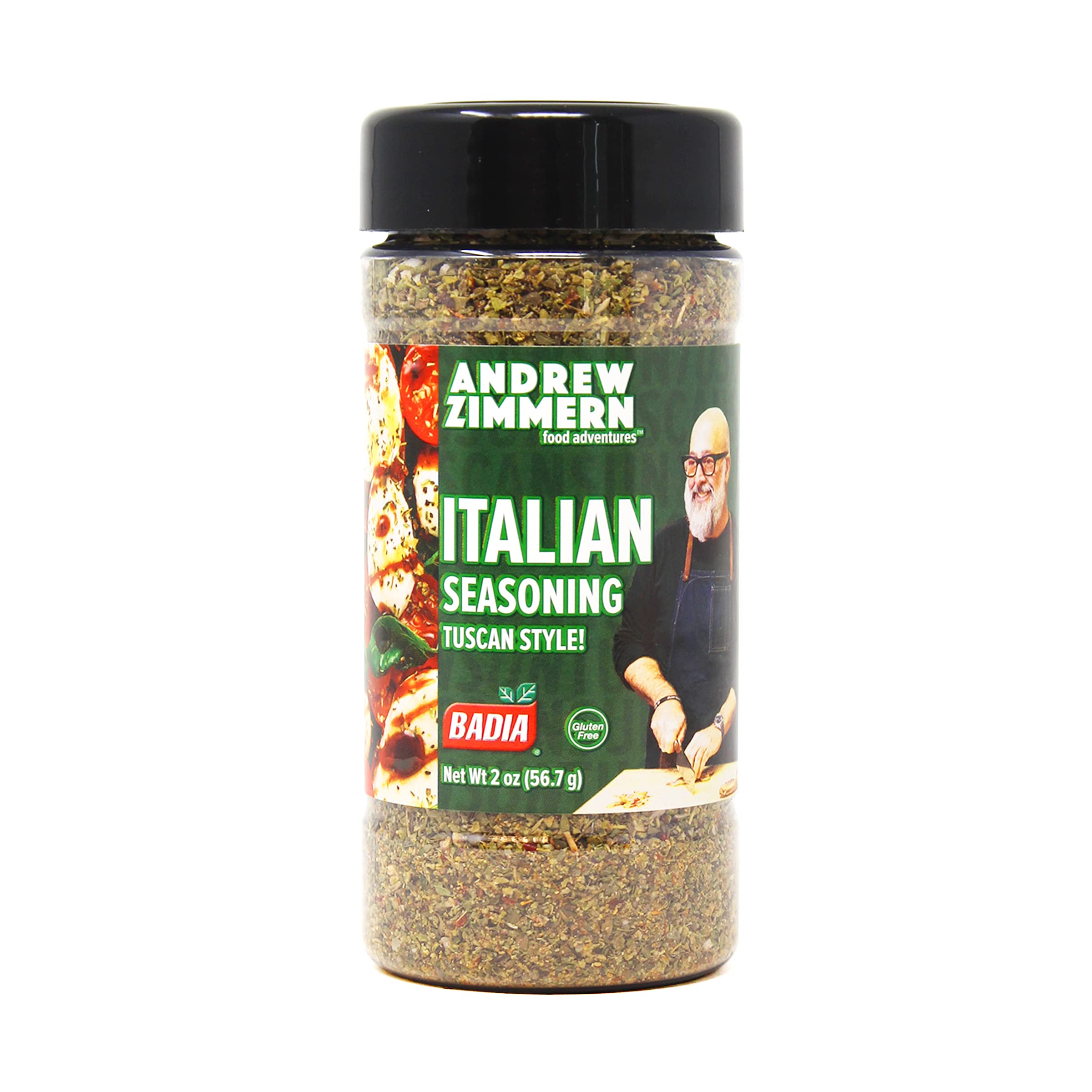 Badia Andrew Zimmern Italian Seasoning Tuscan Style bottle pouring for richer pasta sauce flavor
