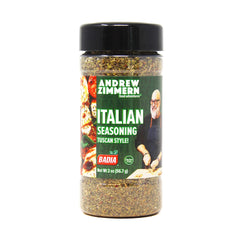 Badia Andrew Zimmern Italian Seasoning Tuscan Style label closeup highlighting a Tuscan-inspired blend