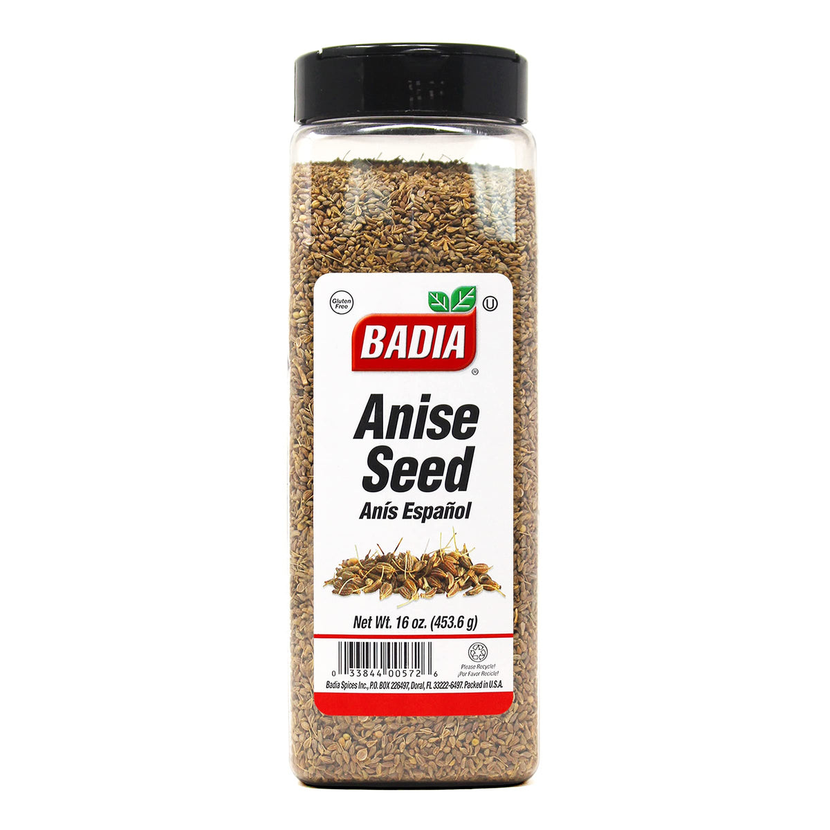 Badia anise seed bottle front, premium whole seeds for rich cooking flavor.