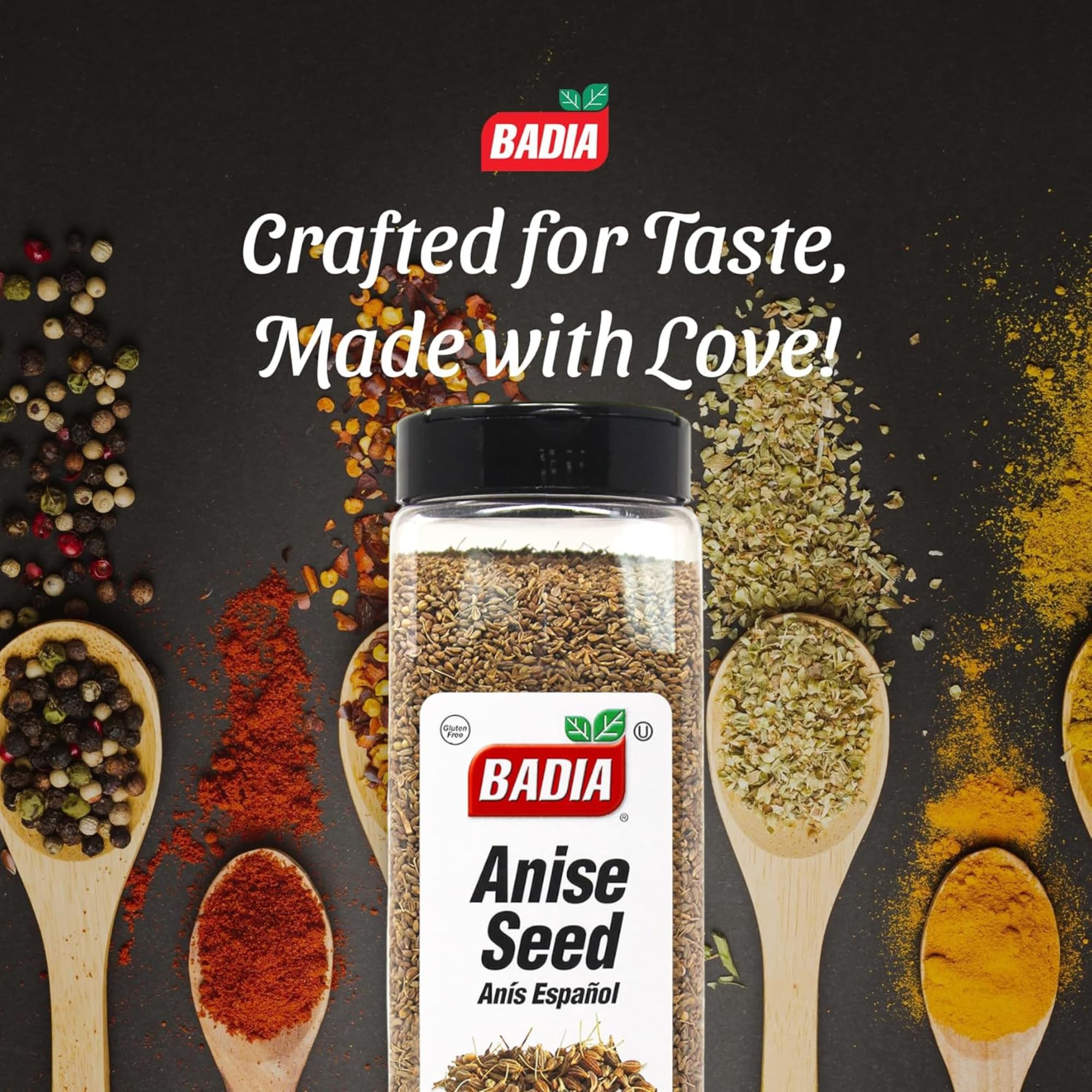 Badia anise seed bottle pouring into spoon for easy seasoning.