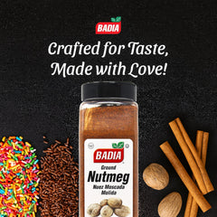 Badia aromatic nutmeg scent close-up, enhancing savory sauces and spice blends.
