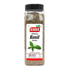 Badia Basil Leaves close-up of dried leaves, highlighting sweet aroma ideal for tomato sauces.