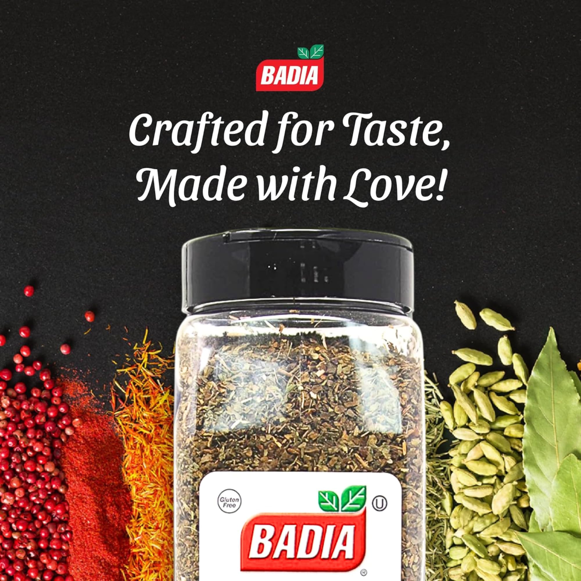 Badia Basil Leaves on pasta sauce, suggesting a vibrant flavor boost for Italian classics.