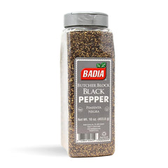 Badia Black Pepper Bottle 16oz showing premium peppercorns ready for grinding