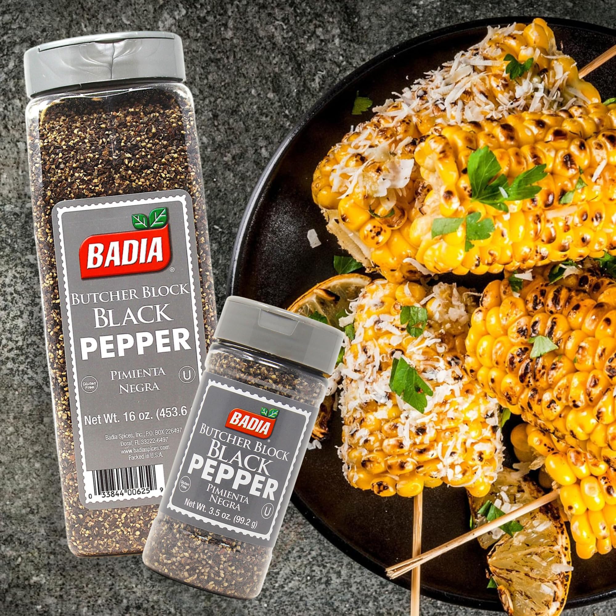Badia black pepper shaker on grill setup for searing and smoking