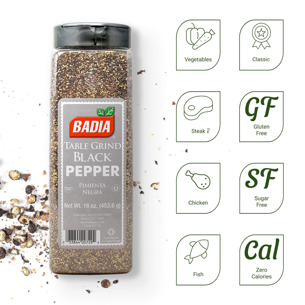 Badia Black Pepper Table Grind close-up of pepper grains
