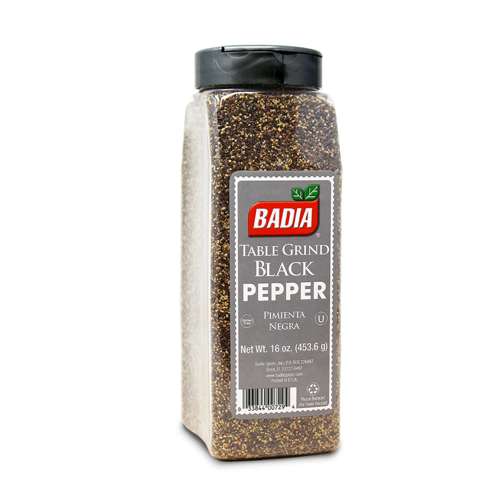 Badia Black Pepper Table Grind jar front view with aroma