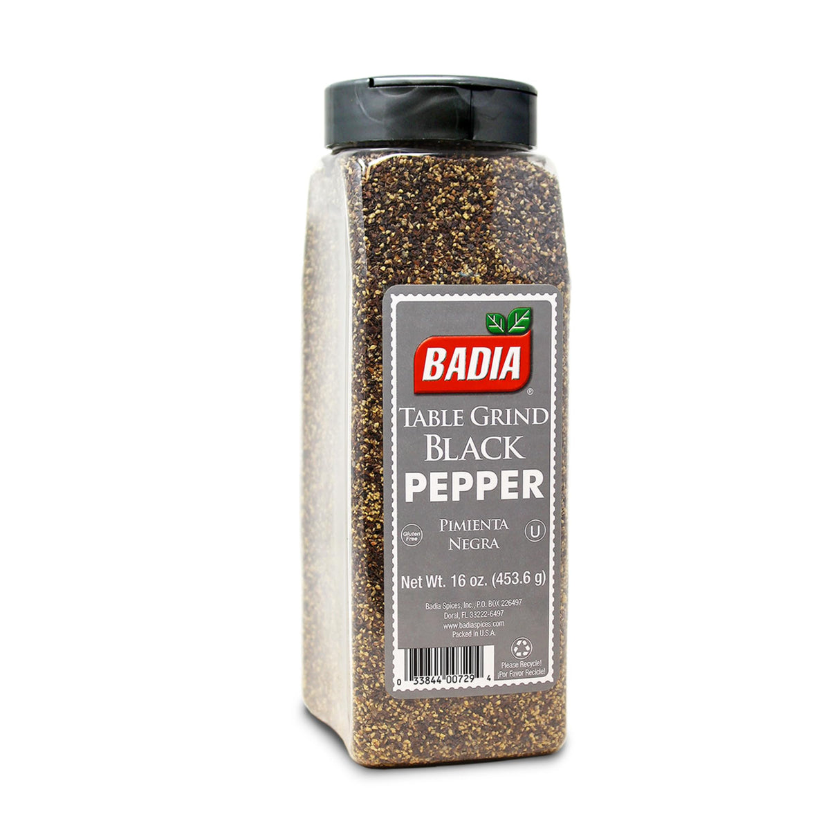 Badia Black Pepper Table Grind jar front view with aroma